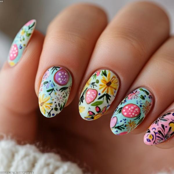 Nail art floral pintado a mano alzada